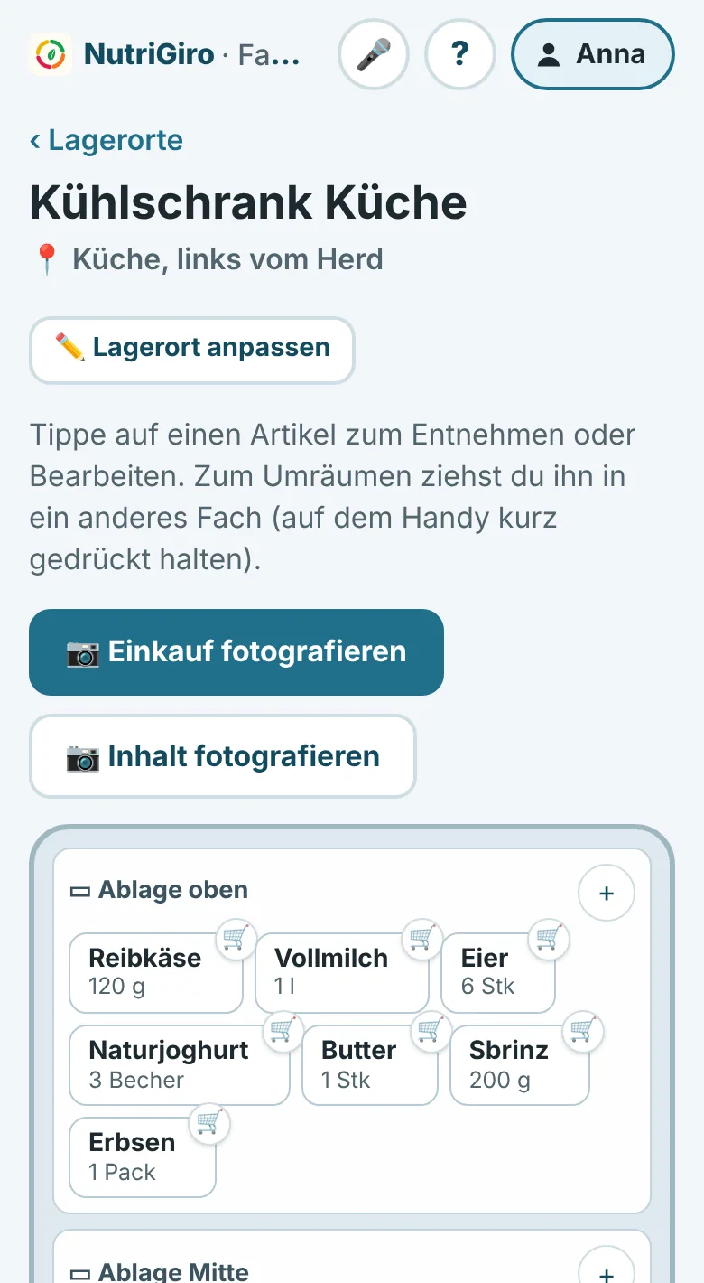 Lagerort mit Fächern in NutriGiro